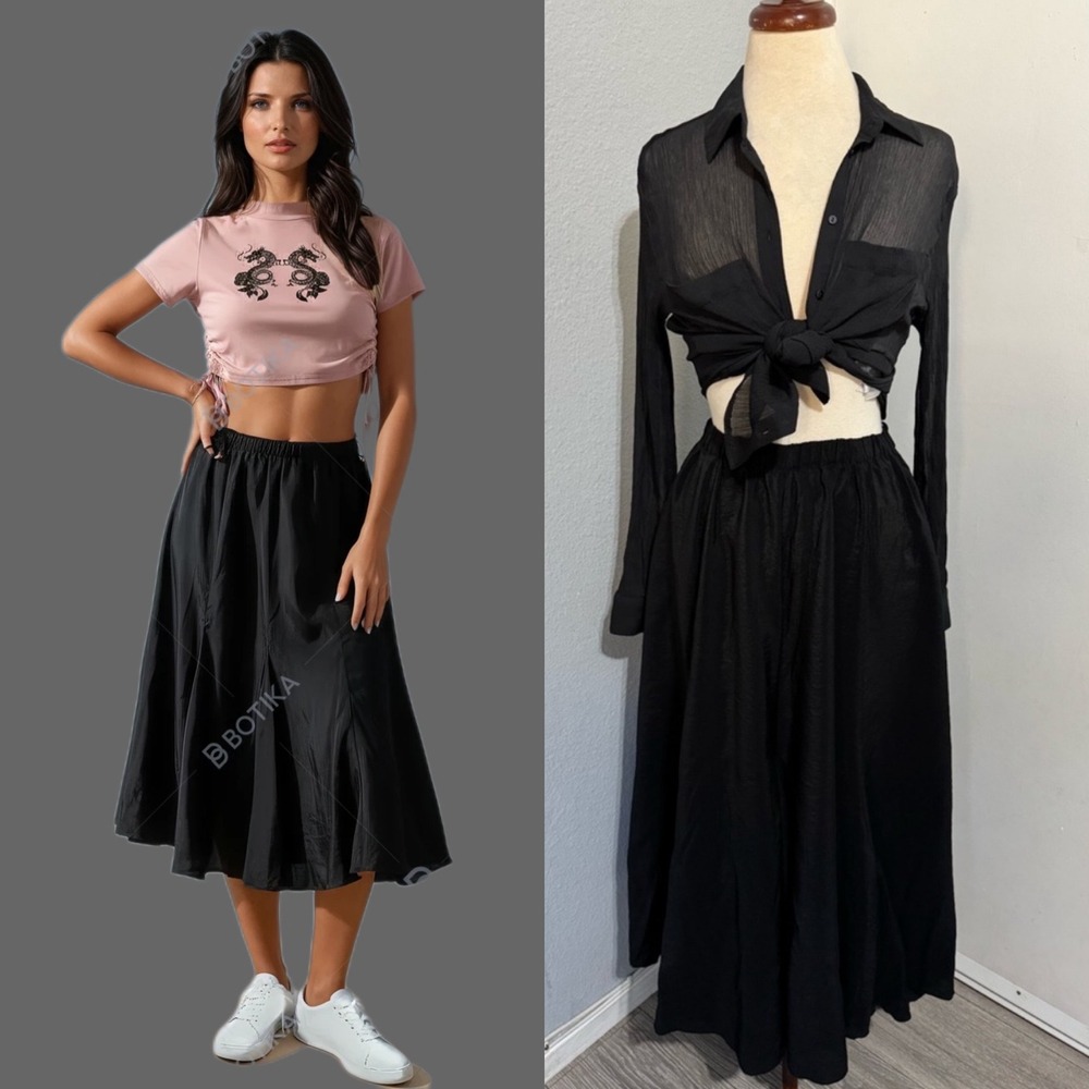 Denim & Supply Ralph Lauren Black‎ Rare Bohemian Maxi Retro Ruffled Skirt Sz S